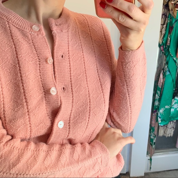Sweet Pink Knit Cardigan Sweater Medium vintage - Picture 5 of 9
